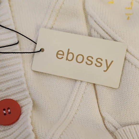 EBOSSY Women’s Cable Knit Long Sleeve Embroidered Cardigan, size L - Picture 8 of 12